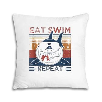 Eat Swim Repeat Shark Lovers Retro Vintage For The Week Pillow | Mazezy