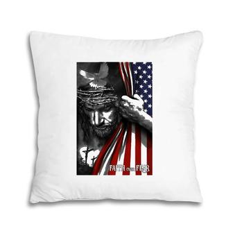 Faith Over Fear Jesus American Flag Patriot Christian Pillow | Mazezy CA