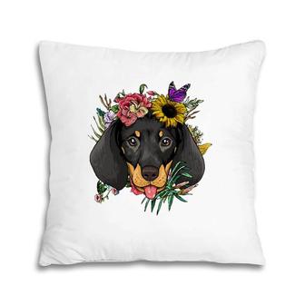 Floral Dachshund Dog Spring Nature Dog Lovers Pillow | Mazezy