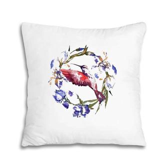 Floral Hummingbird Tee For Bird Lover For Spring And Summer Pillow | Mazezy