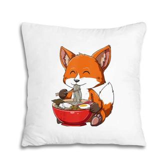 Fox Eating Ramen Ramen Noodle Lovers Fox Themed Gift Pillow | Mazezy