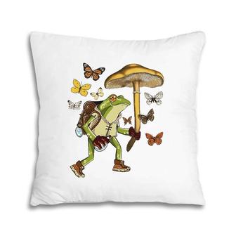 Frog Mushroom Umbrella Butterflies Cottagecore Goblincore Pillow | Mazezy