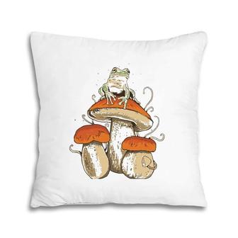 Frog Sitting On Mushroom Cute Cottagecore Nature Graphic Pillow | Mazezy