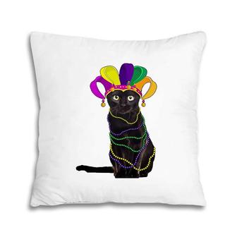 Funny Black Cat In Mardi Gras New Orleans Carnival Costume Pillow | Mazezy