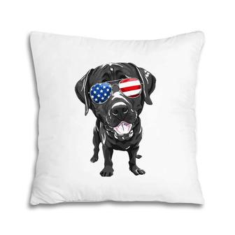 Funny Black Lab Dog Sunglasses American Flag Pillow | Mazezy