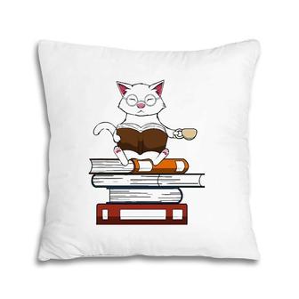 Funny Cat Kitty Reading Books Coffee Pillow | Mazezy UK