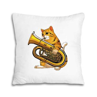 Funny Cat Playing Tuba Gift Cute Kitten Musician Fan Pillow | Mazezy