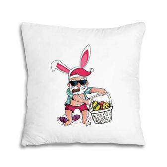 Funny Easter Bunny Santa With Bunny Ears & Easter Egg Basket Raglan Baseball Tee Pillow | Mazezy