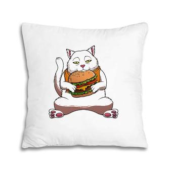 Funny Kawaii Cat Hamburger Design For Men Women Burger Eater Pillow | Mazezy