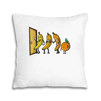Funny Knock Knock 3 Bananas And Orange Cool Fruit Joke Gift Premium Pillow | Mazezy