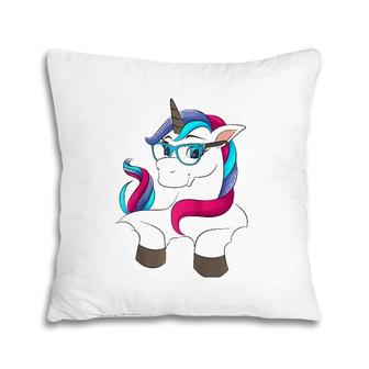 Funny Nerd Unicorn With Glasses Cool Genius Horses Gift Raglan Baseball Tee Pillow | Mazezy