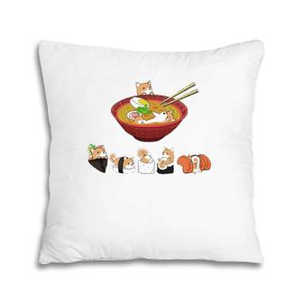 Funny Shiba Inu Sushi Ramen Bowl Cute Japanese Kawaii Dog Pillow | Mazezy