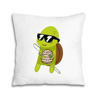Funny Turtle Wearing Sunglasses Playing Trombone Pillow | Mazezy