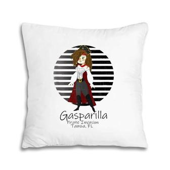 Gasparilla Lady Pirate Brunette Design Distressed Pillow | Mazezy