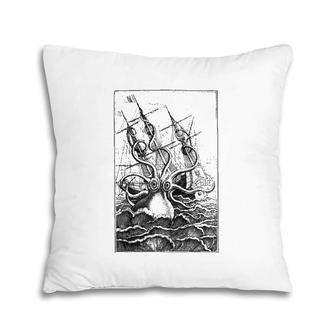 Giant Octopus Pirate Ship Vintage Kraken Sailing Squid Pillow | Mazezy