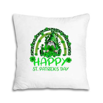 Gnome Holding Lucky Shamrock Rainbow Leopard St Patrick's Day Pillow | Mazezy