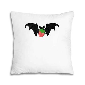 Goth Pastel Black Bat & Strawberry Zip Pillow | Mazezy