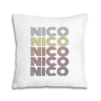 Graphic Tee First Name Nico Retro Pattern Vintage Style Pillow | Mazezy