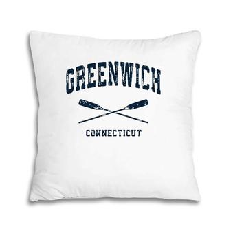 Greenwich Connecticut Vintage Nautical Crossed Oars Navy Pillow | Mazezy