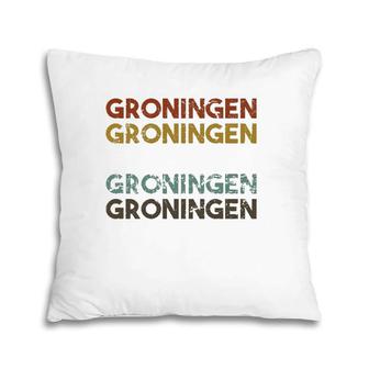 Groningen Netherlands Vintage 80'S Style Pillow | Mazezy