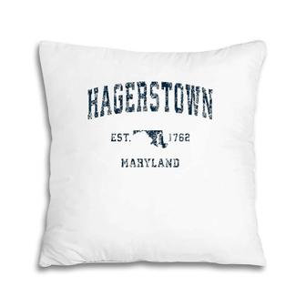 Hagerstown Maryland Md Vintage Sports Design Navy Print Pillow | Mazezy
