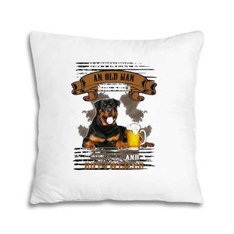 Happiness Is Old Man With Beer And A Rottweiler Sitting Near Pillow | Mazezy
