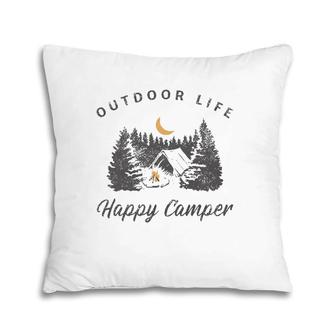 Happy Camper Outdoor Life Forest Camp Camping Nature Vintage Pillow | Mazezy