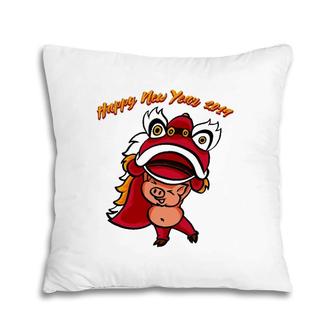 Happy New Year 2031 Pig Wearing Chinese Dragon Tee Pillow | Mazezy