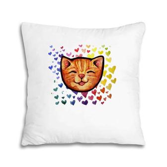 Happy Orange Tabby Cat Rainbow Pillow | Mazezy