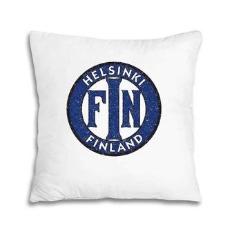 Helsinki Finland Vintage Road Sign Distressed Print Pillow | Mazezy CA