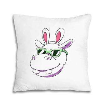 Hippo Easter Bunny Rabbit Ears Cute Tee Pillow | Mazezy