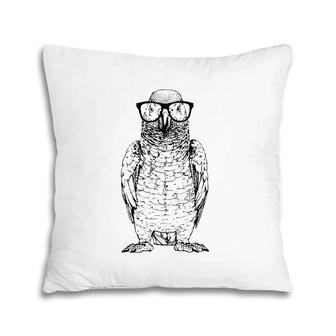 Hipster African Grey Parrot In Nerd Glasses Animal Pillow | Mazezy