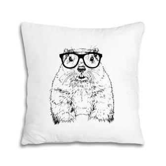 Hipster Groundhog In Nerd Glasses Animal Pillow | Mazezy