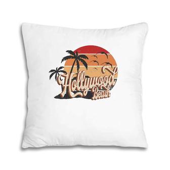 Hollywood Beach Florida Us Beach Summer Sun Vintage Retro 70'S Style Pillow | Mazezy