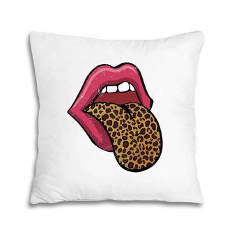 Hot Pink Lips Leopard Tongue Pillow | Mazezy
