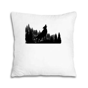 Howling Wolf Mountain Forest Tree Pillow | Mazezy
