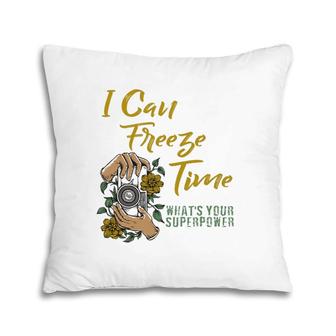 I Can Freeze Time Superpower Floral Camera Photographer Pillow | Mazezy