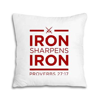 Iron Sharpens Iron Christian With Red Letters Pillow | Mazezy