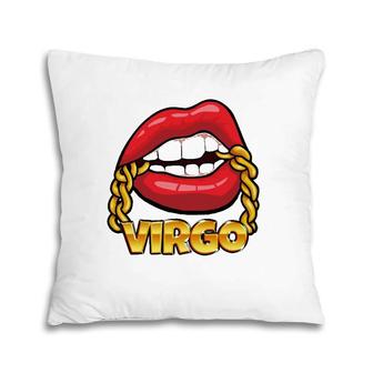 Juicy Lips Gold Chain Virgo Zodiac Sign Pillow | Mazezy