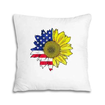 July 4 Sunflower Painting American Flag Graphic Plus Size Pillow | Mazezy