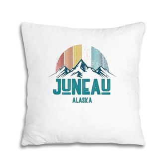 Juneau Alaska Vintage Mountains Nature Hiking Souvenir Gift Pillow | Mazezy
