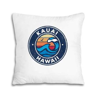 Kauai Hawaii Hi Vintage Nautical Waves Design Pillow | Mazezy