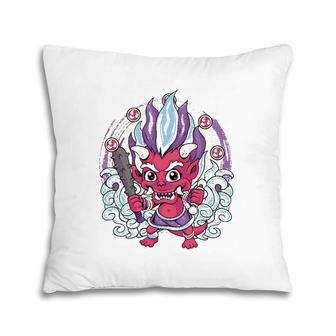 Kawaii Oni Japanese Demon Devil Harajuku Aesthetic Pastel Pillow | Mazezy