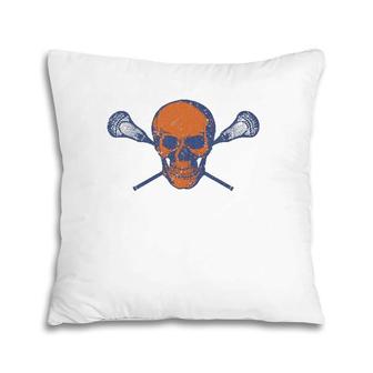 Lacrosse Skull Orange And Blue Lax Pillow | Mazezy