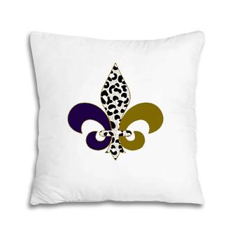 Leopard Purple & Gold Mardi Gras Fleur De Lys Symbol Pillow | Mazezy