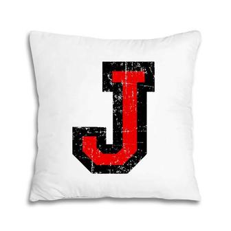 Letter J Vintage Blackred Name Gift Pillow | Mazezy