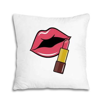 Lips Cosmetics Lipstick Make-Up Design Pillow | Mazezy