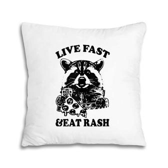 Live Fast Eat Trash Funny Raccoon Camping Vintage Pillow | Mazezy