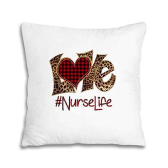 Love Nurselife Leopard Print Red Plaid Heart Pillow | Mazezy