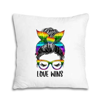 Love Wins Messy Bun Rainbow Lgbt Gay Pride Lgbt Awareness Pillow | Mazezy CA